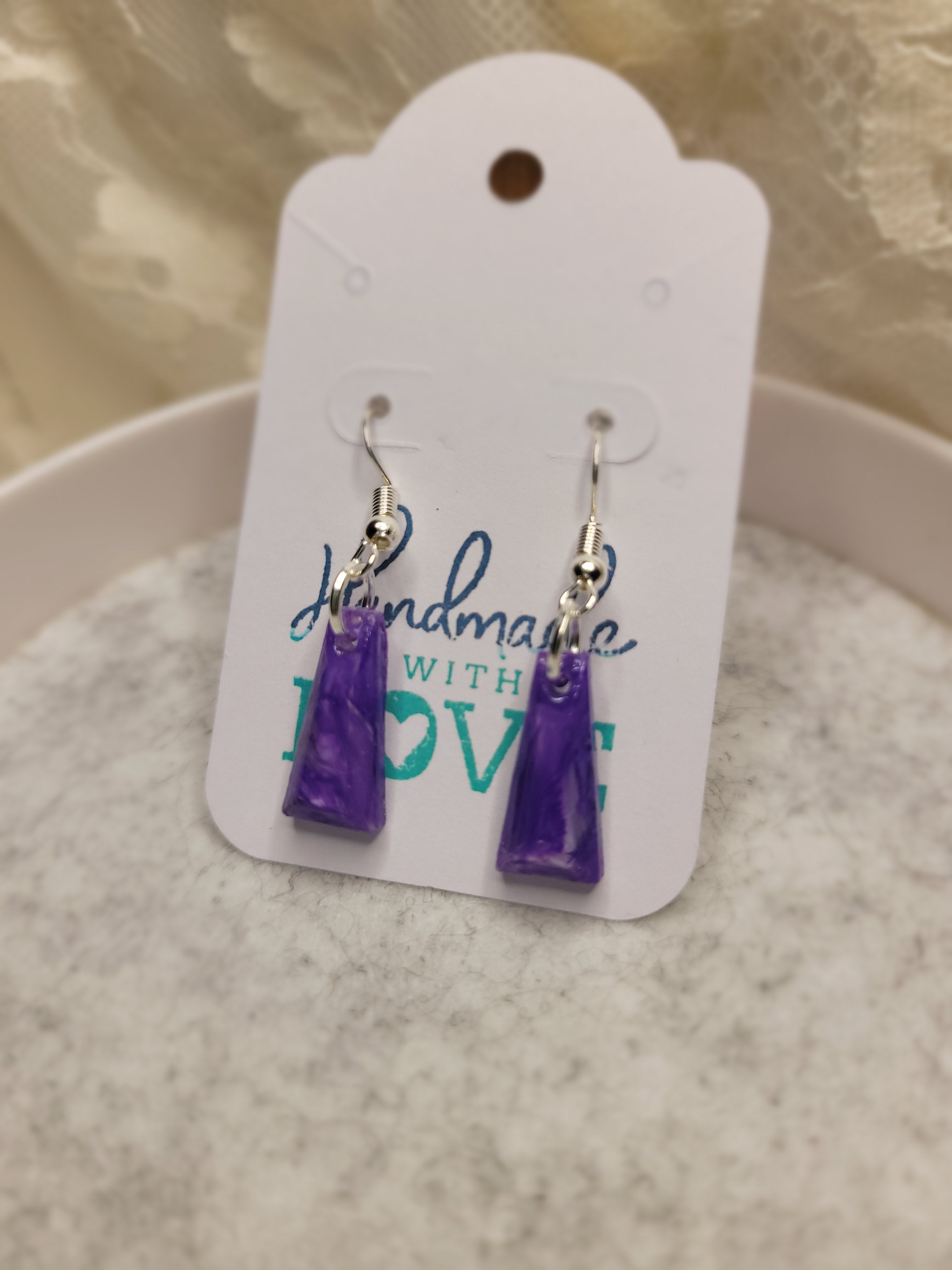 Purple Marbled Drop Earring