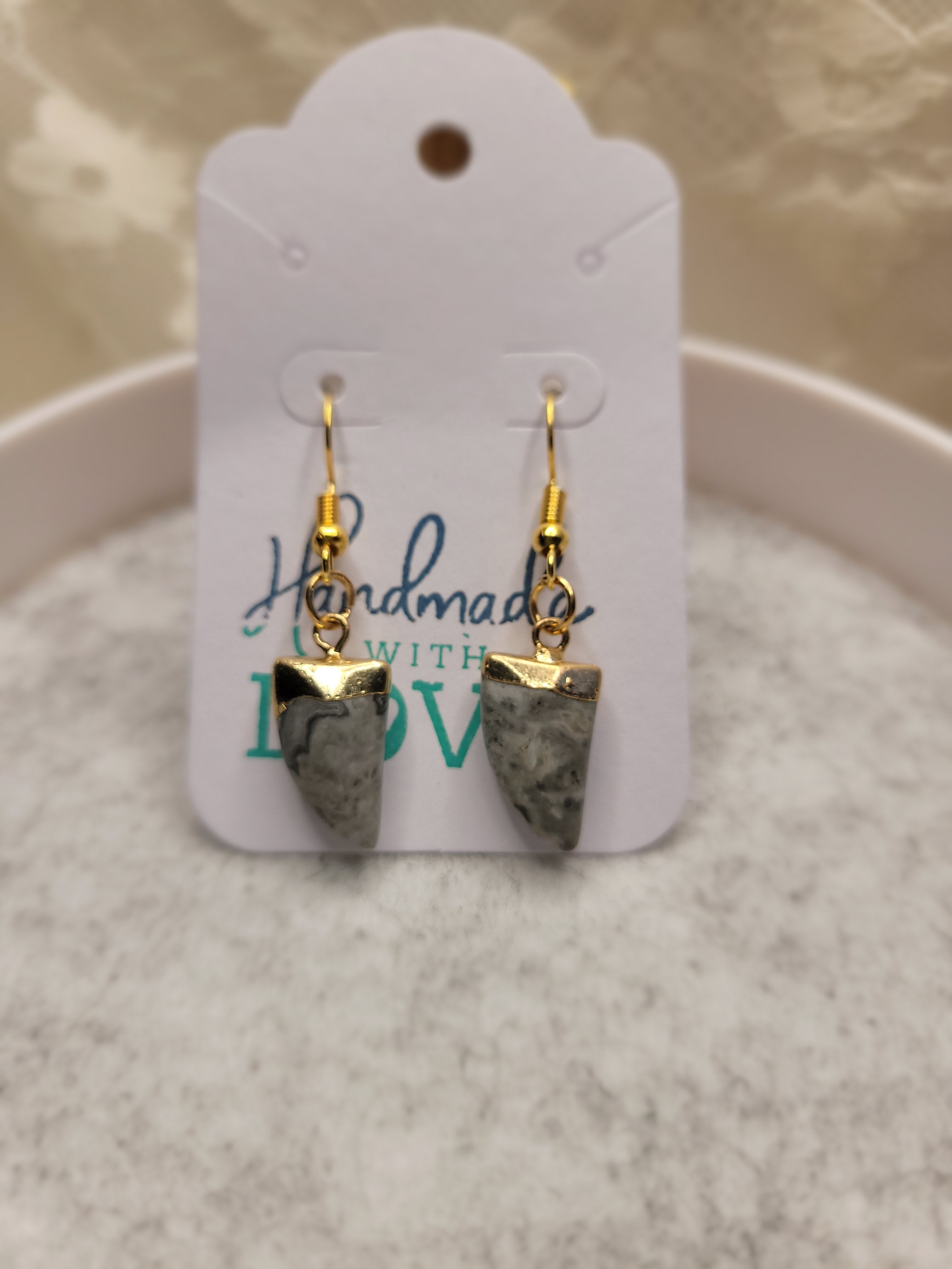 Curved Stone Drop Earrings - grey mineral