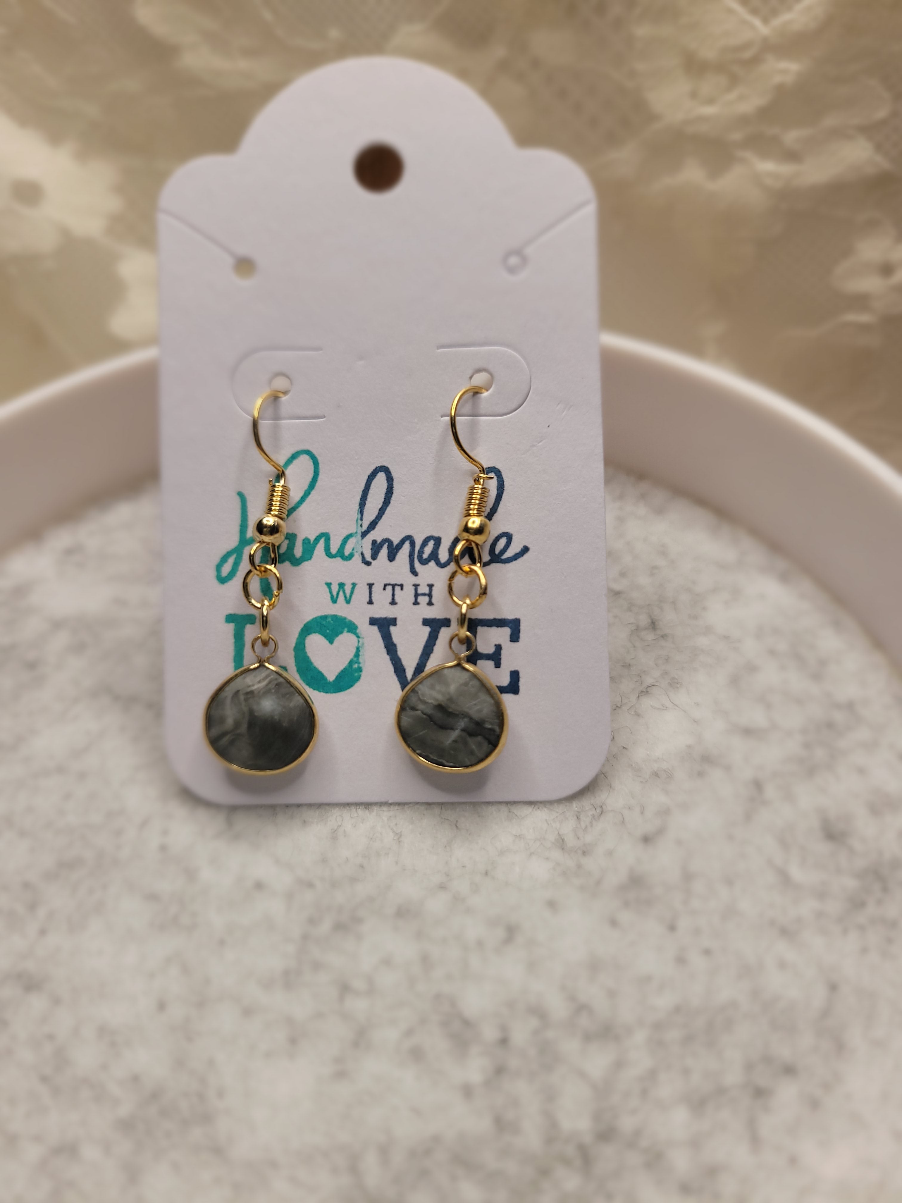 Rounded Stone Drop Earrings - grey mineral