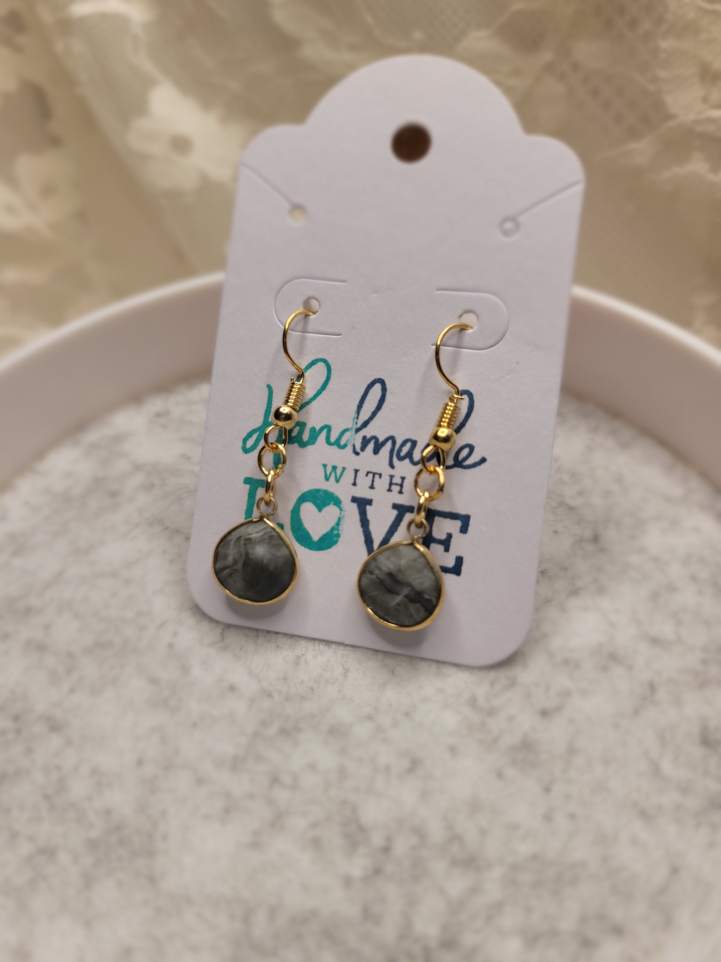 Rounded Stone Drop Earrings - grey mineral