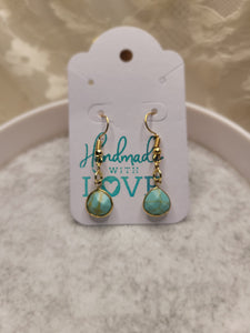 Rounded Stone Drop Earrings - blue marble