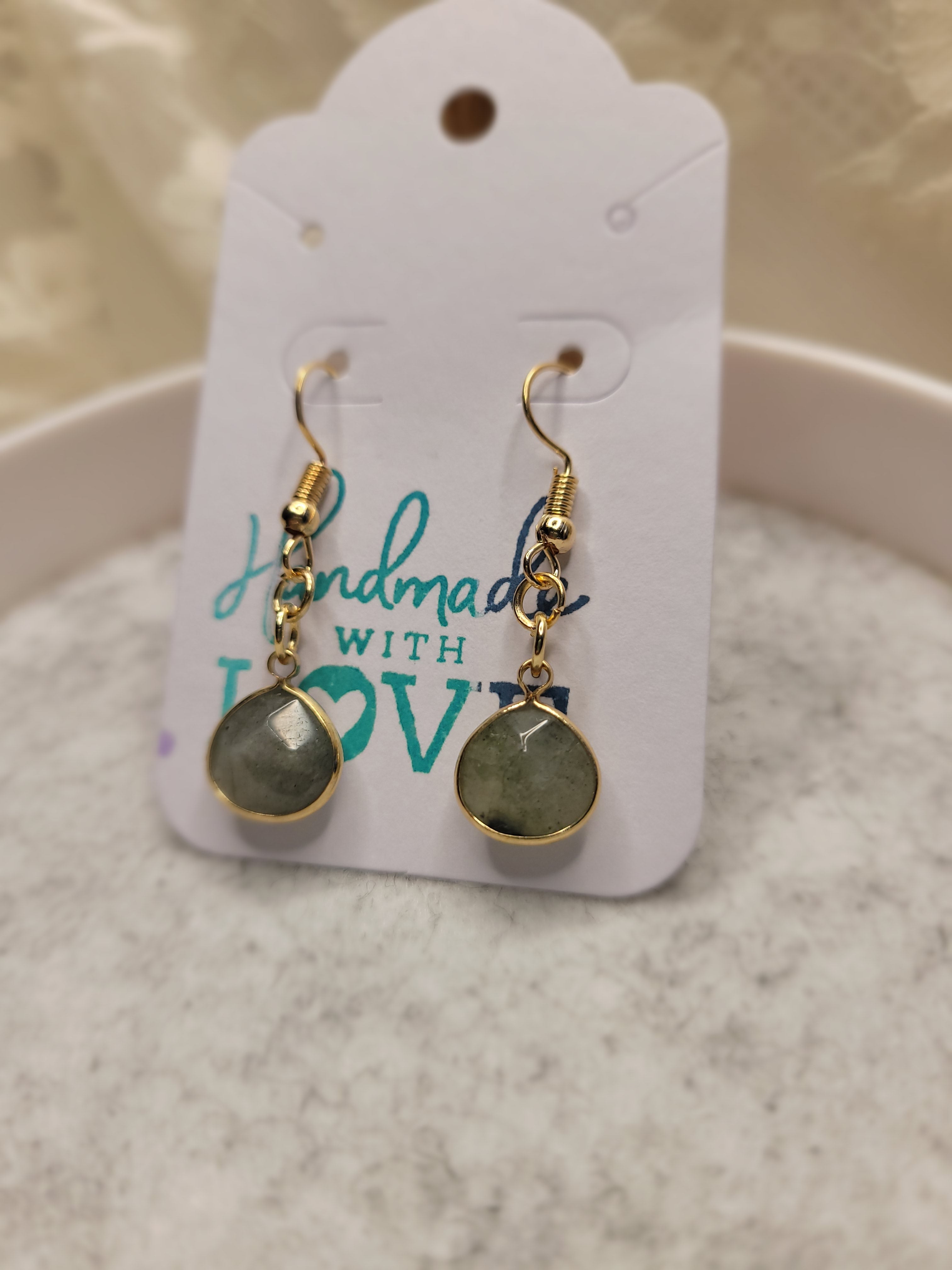 Rounded Stone Drop Earrings - clear gray