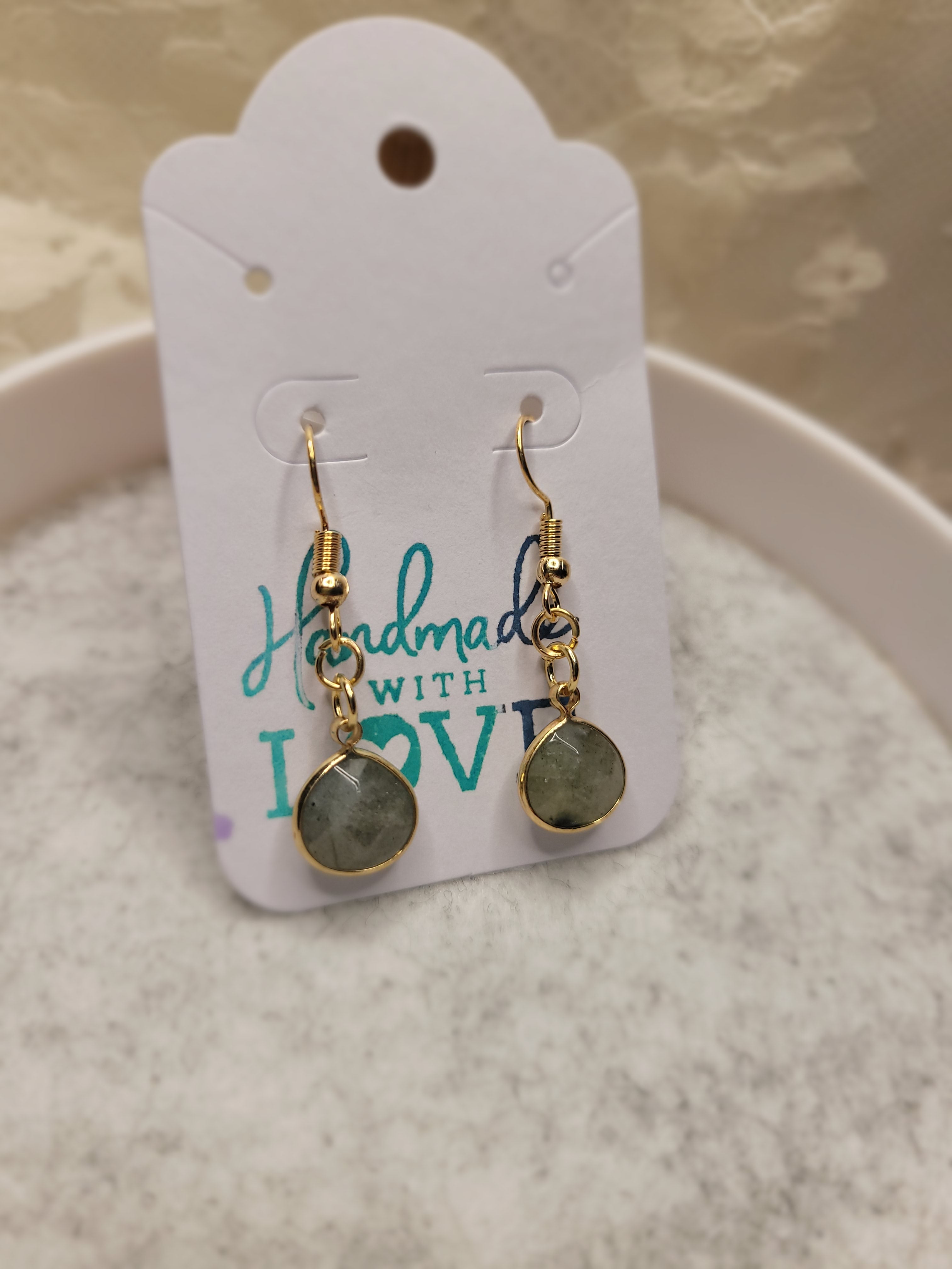 Rounded Stone Drop Earrings - clear gray