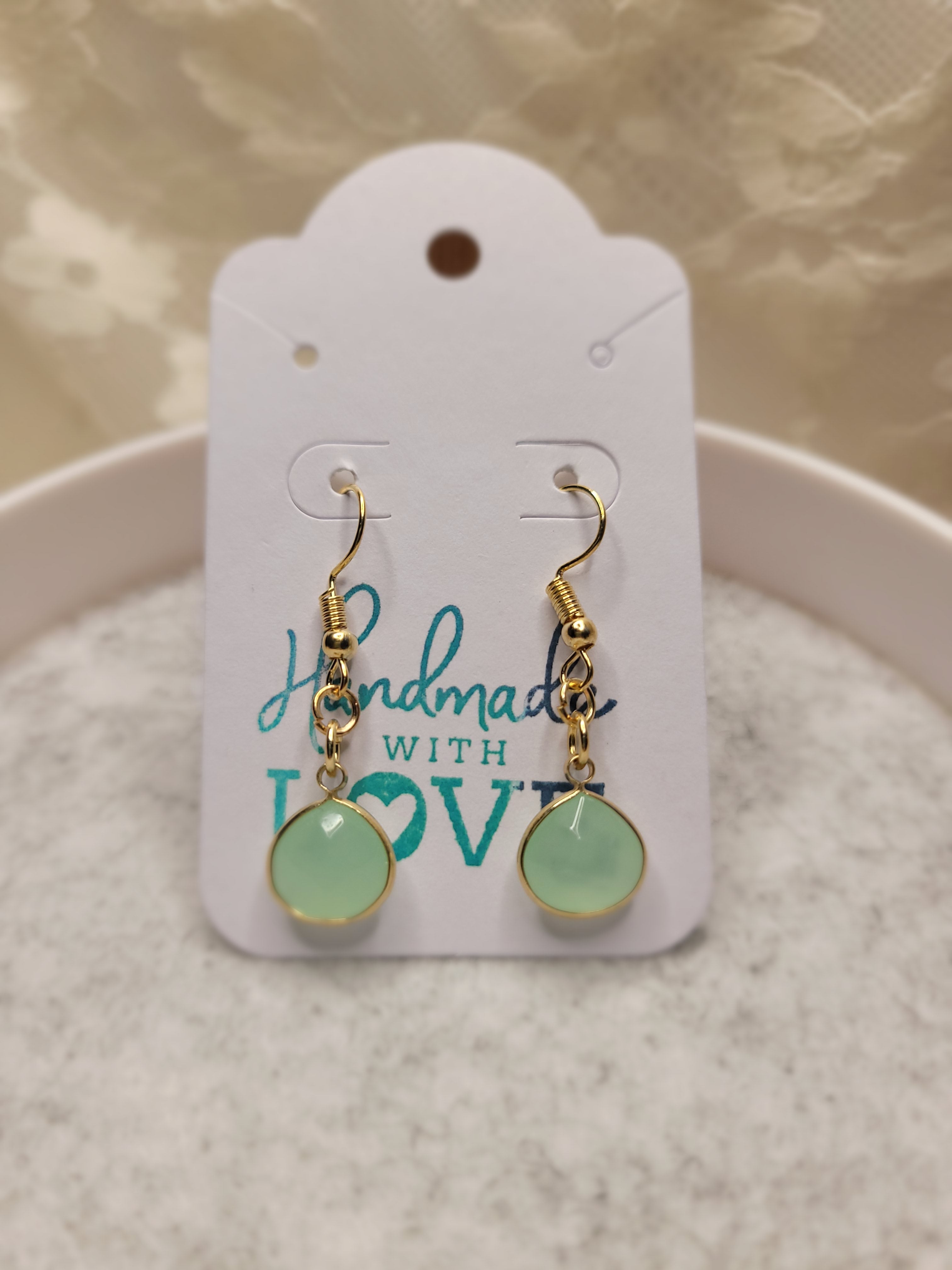 Rounded Stone Drop Earrings - clear teal