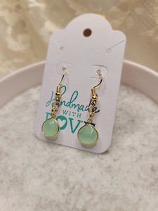 Rounded Stone Drop Earrings - clear teal