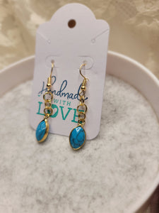Oval Stone Drop Earrings - blue